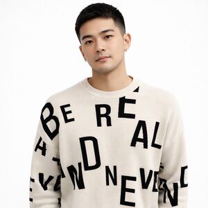 Zara Cream Crewneck Sweater with Black Graphic Letters